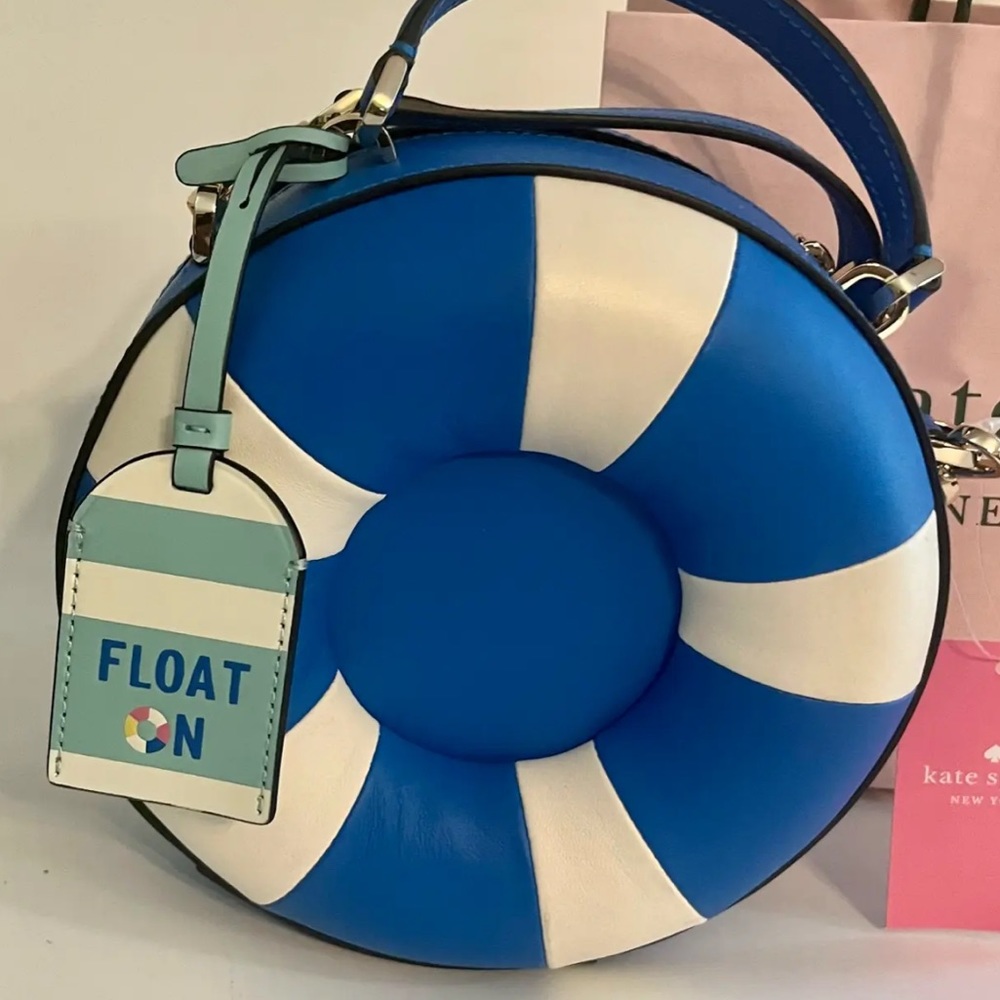 Kate Spade Pool Float Crossbody NWT Blue White Round Handbag - Picture 5 of 10